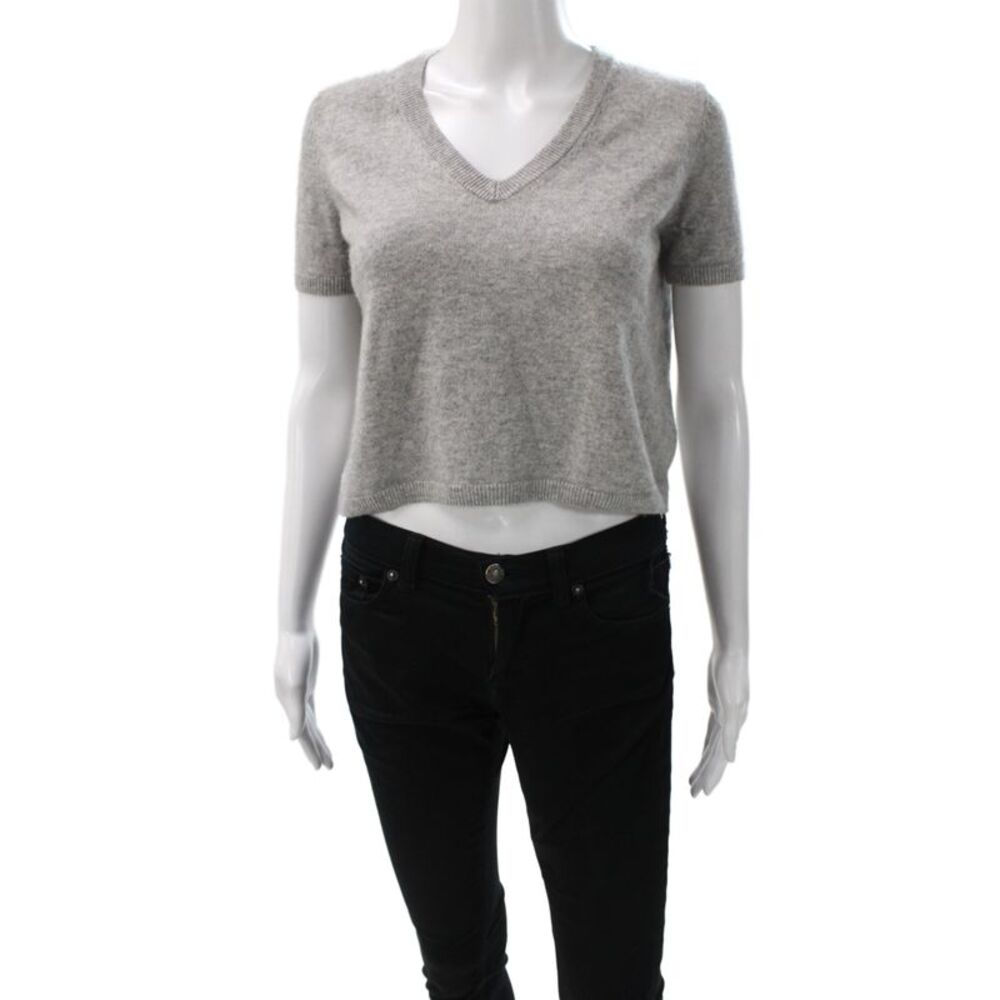 OGD Women Cashmere V-Neck Short Sleeve Pullover Gray Size XS